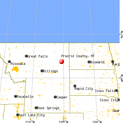 Prairie County, MT map from a distance