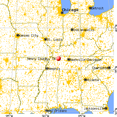 Henry County, TN map from a distance