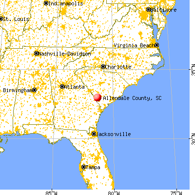 Allendale County, SC map from a distance