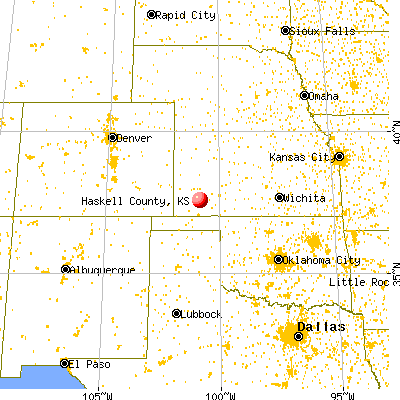 Haskell County, KS map from a distance