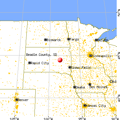Beadle County, SD map from a distance