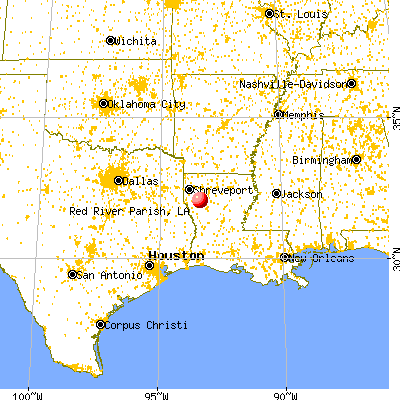 Red River Parish, LA map from a distance