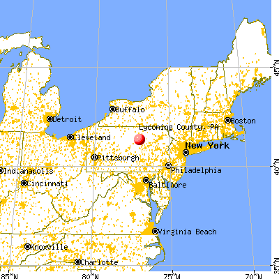 Lycoming County, PA map from a distance