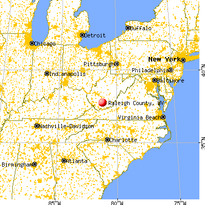 Raleigh County, WV map from a distance