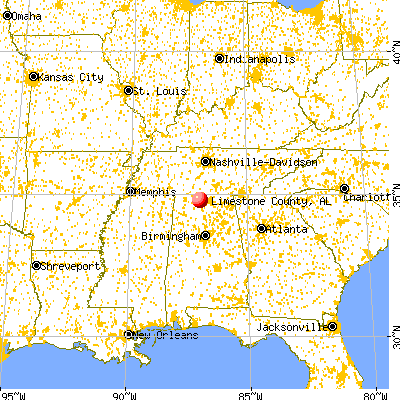 Limestone County, AL map from a distance