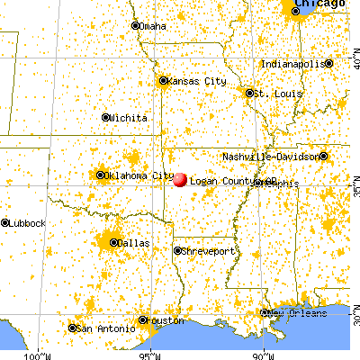 Logan County, AR map from a distance
