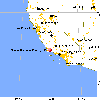 Santa Barbara County, CA map from a distance