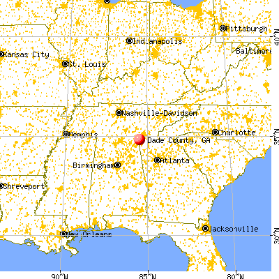 Dade County, GA map from a distance