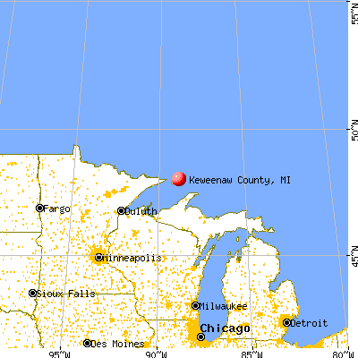 Keweenaw County, MI map from a distance