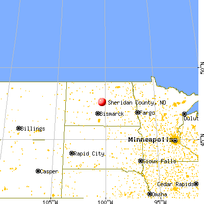 Sheridan County, ND map from a distance