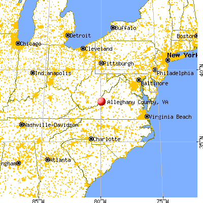 Alleghany County, VA map from a distance