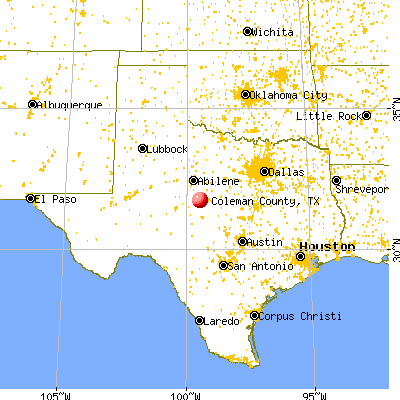 Coleman County, TX map from a distance