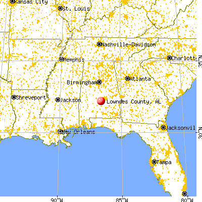 Lowndes County, AL map from a distance