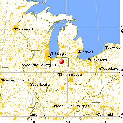 Kosciusko County, IN map from a distance