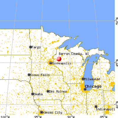 Barron County, WI map from a distance