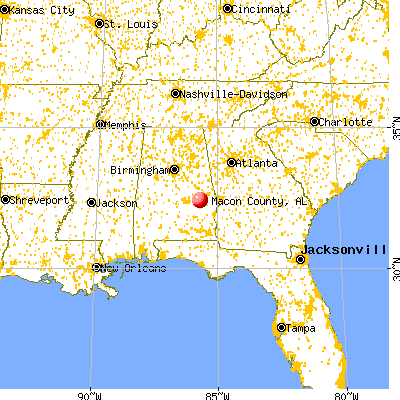 Macon County, AL map from a distance