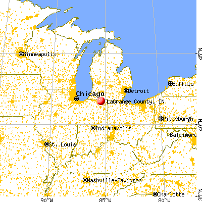 LaGrange County, IN map from a distance
