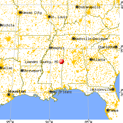 Lowndes County, MS map from a distance