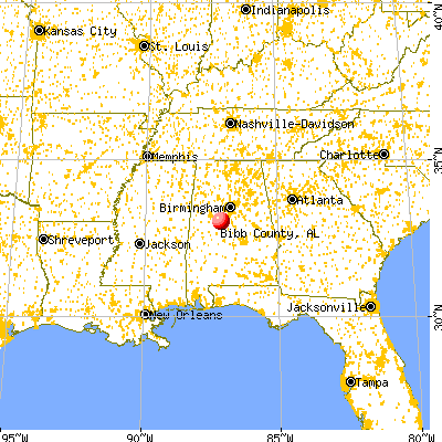 Bibb County, AL map from a distance