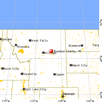 Rosebud County, MT map from a distance