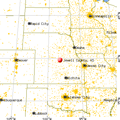 Jewell County, KS map from a distance