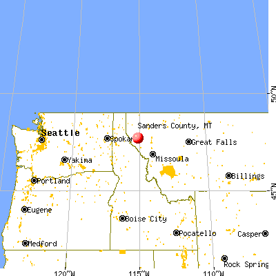 Sanders County, MT map from a distance