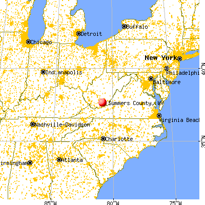 Summers County, WV map from a distance