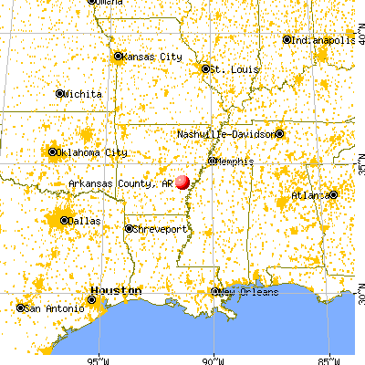 Arkansas County, AR map from a distance