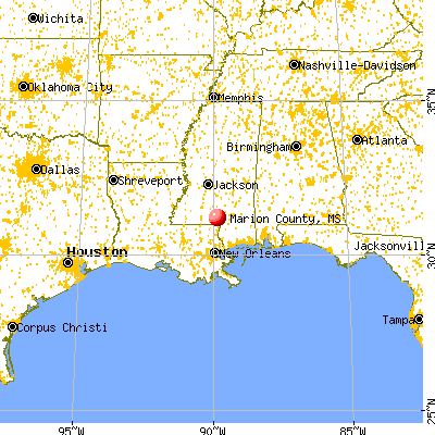 Marion County, MS map from a distance