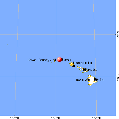 Kauai County, HI map from a distance