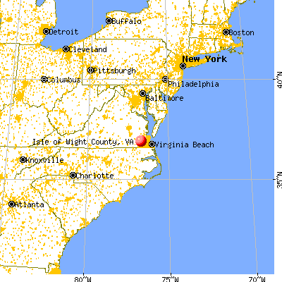 Isle of Wight County, VA map from a distance