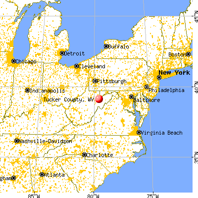 Tucker County, WV map from a distance
