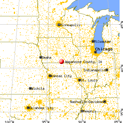 Appanoose County, IA map from a distance