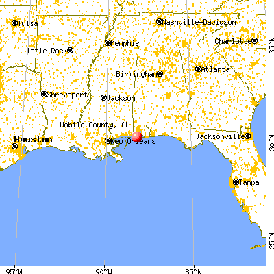 Mobile County, AL map from a distance
