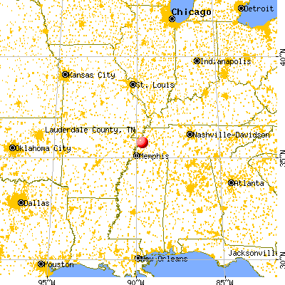 Lauderdale County, TN map from a distance