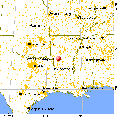 Nevada County, AR map from a distance