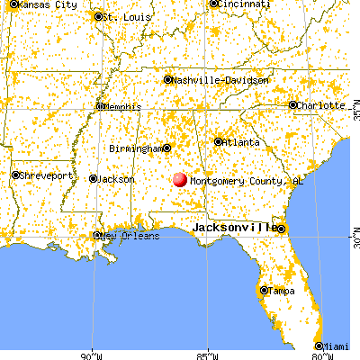 Montgomery County, AL map from a distance