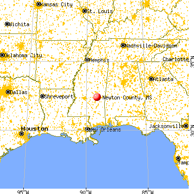 Newton County, MS map from a distance