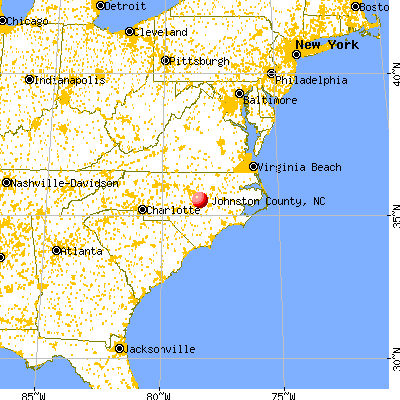 Johnston County, NC map from a distance