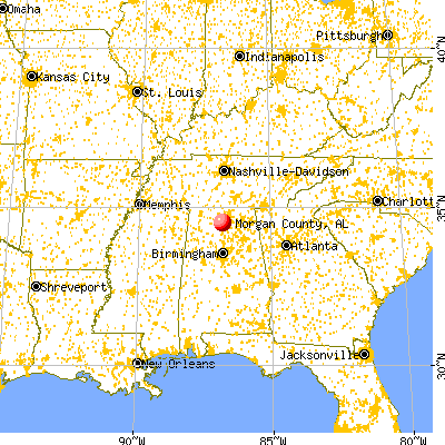 Morgan County, AL map from a distance