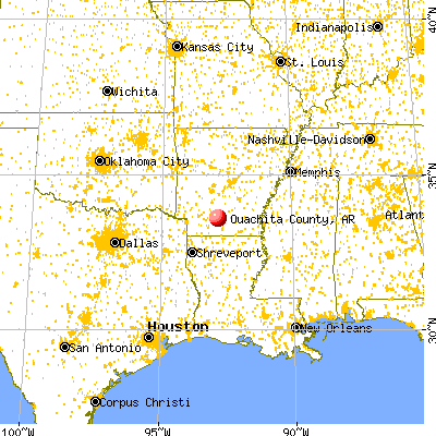 Ouachita County, AR map from a distance