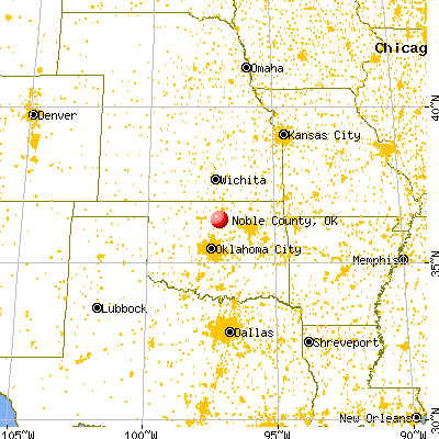 Noble County, OK map from a distance