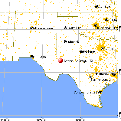 Crane County, TX map from a distance