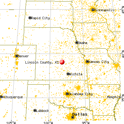 Lincoln County, KS map from a distance