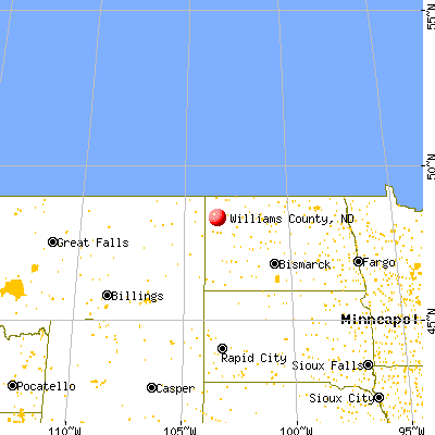 Williams County, ND map from a distance