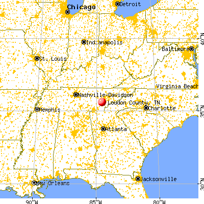 Loudon County, TN map from a distance