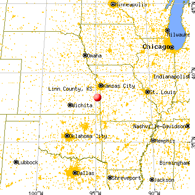 Linn County, KS map from a distance