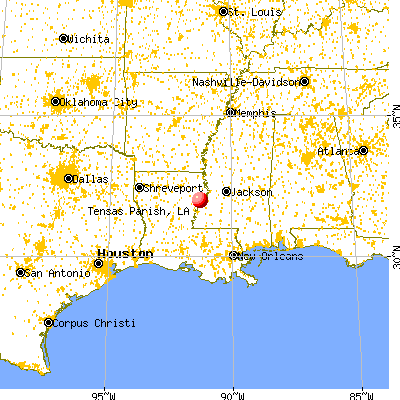 Tensas Parish, LA map from a distance
