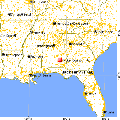 Pike County, AL map from a distance