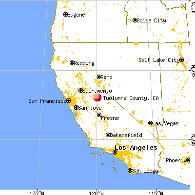 Tuolumne County, CA map from a distance